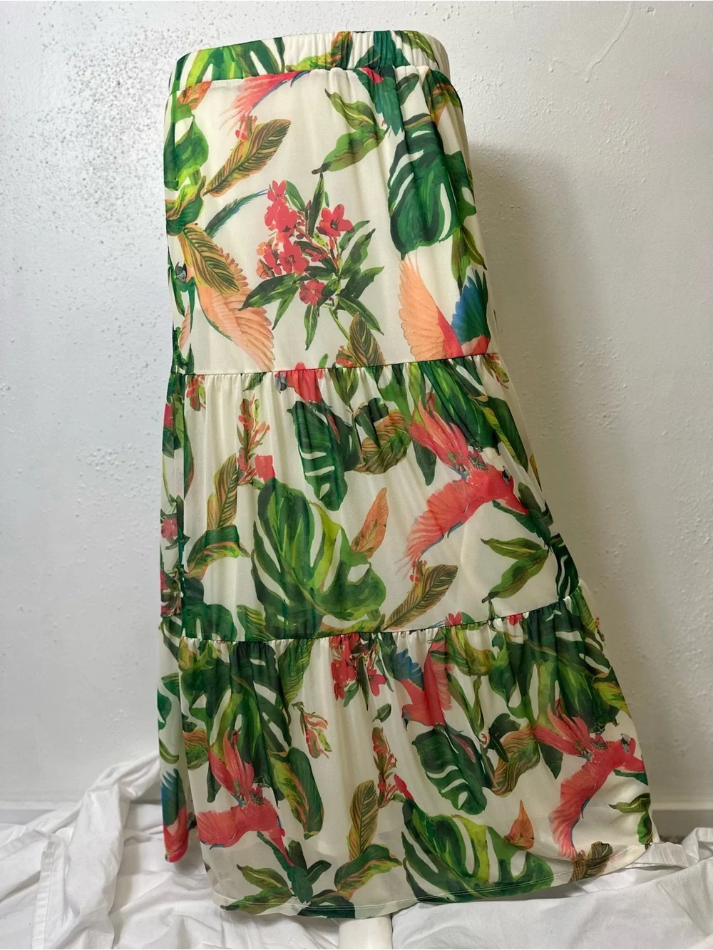 G by Giuliana Printed Aria Mesh Knit Tiered Maxi Skirt Multicolored Size Small